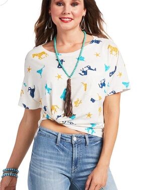 Ariat Mojave Western Graphic Tee Horses Boots Cowboy Print Pocket Shirt